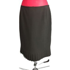 Tahari Skirt Women's Size 8 Elegant Black Pleated Hem Knee-Length Pencil